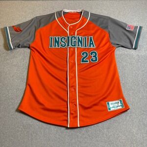 Insignia Baseball Jersey Mens XL Orange Gray Laughlin 23 Button Up Athletic EUC